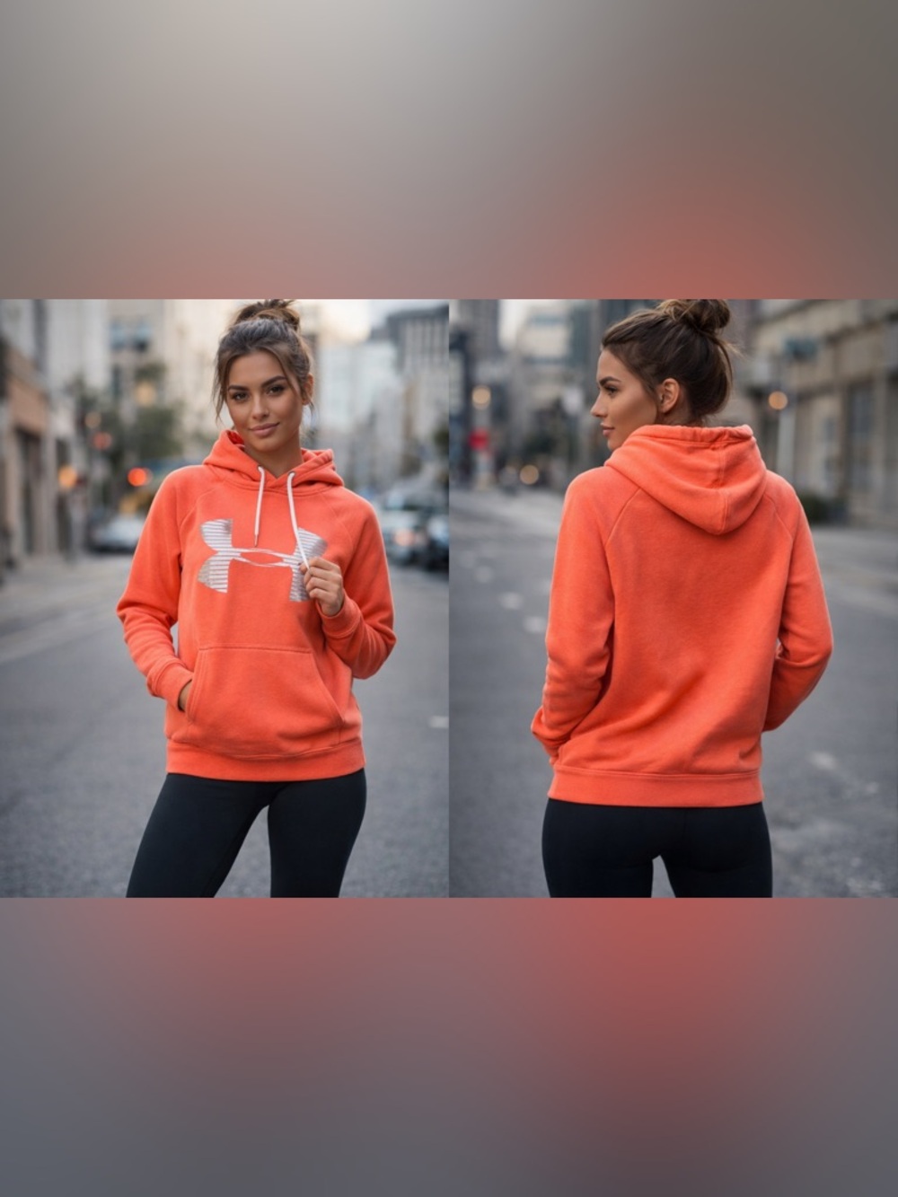 Under Armour Coral Hoodie Women’s Large Metallic Logo Athleisure Pullover